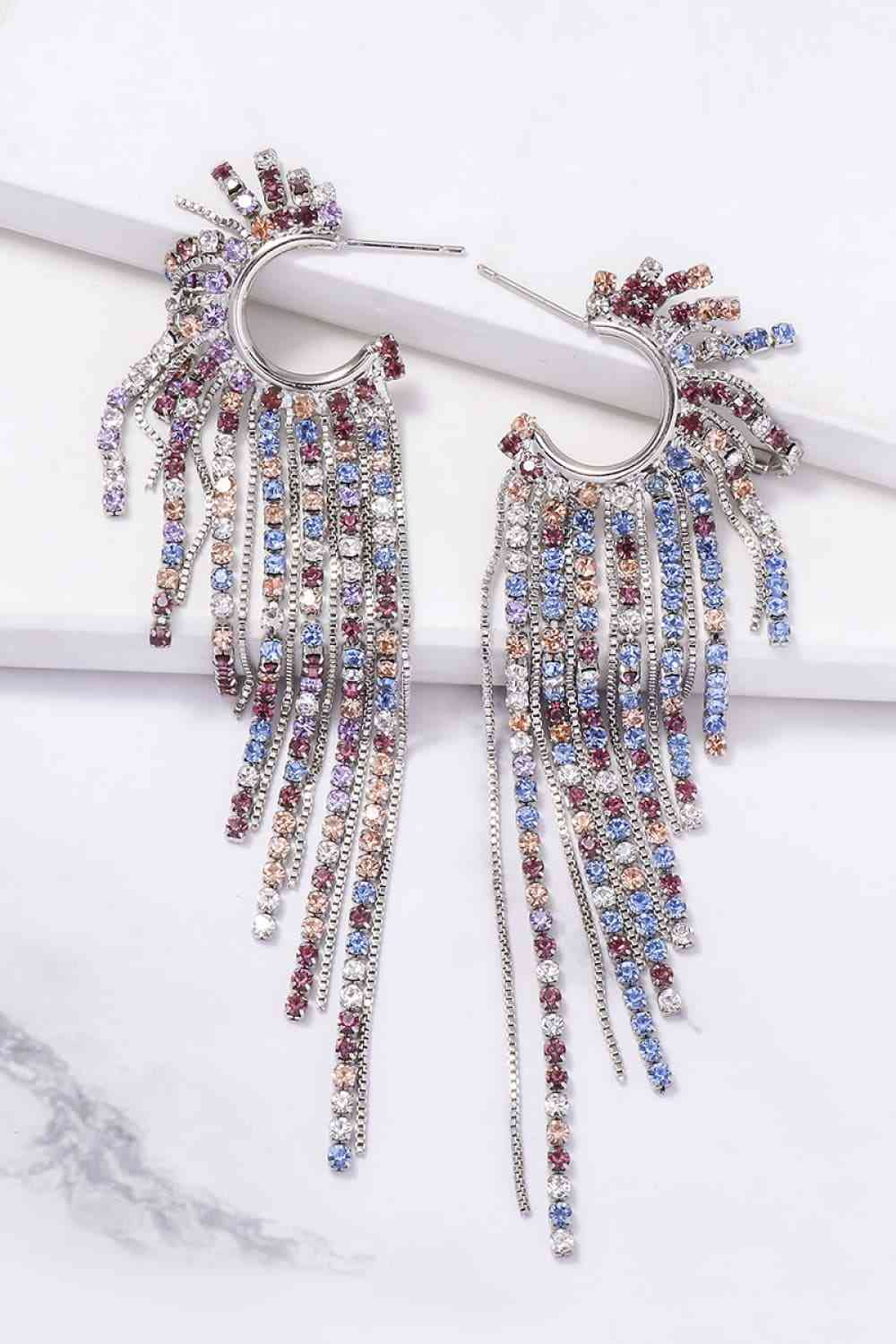 Fringed Rhinestone Zinc Alloy Dangle Earrings