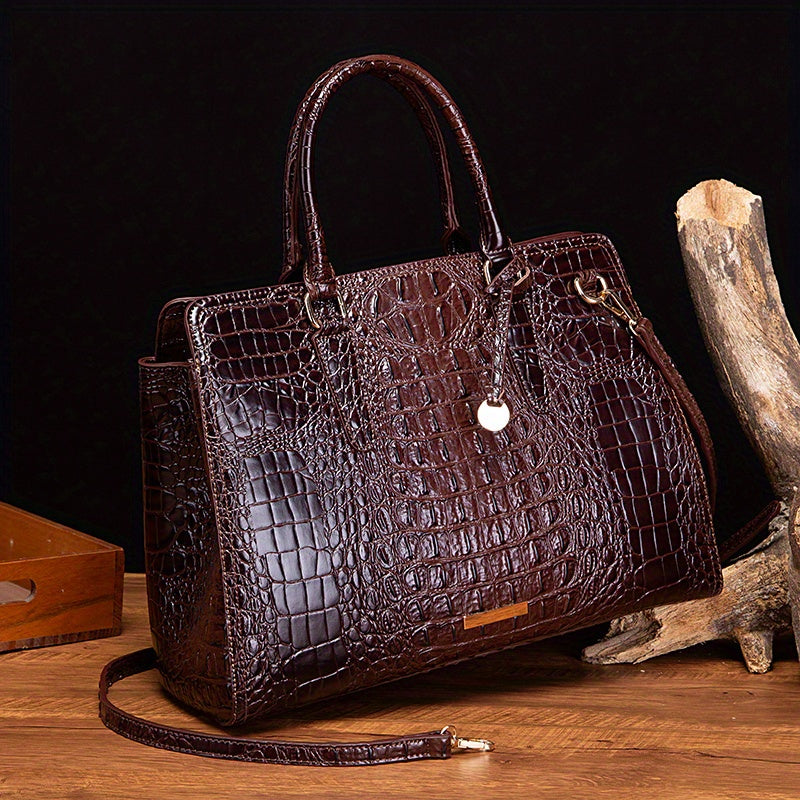 Women's Leather Crossbody Bag - Crocodile Embossed Handbag, Top Handle Satchel Purse for Fashionable Look