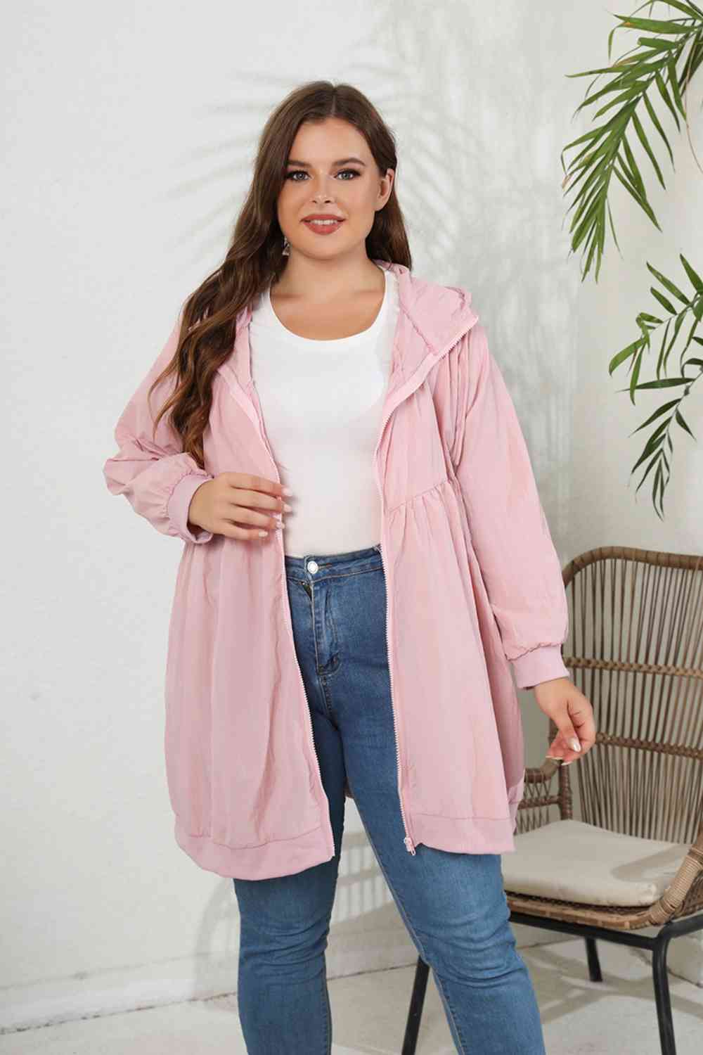 Veste Longue à Capuche Zippée de Grande Taille