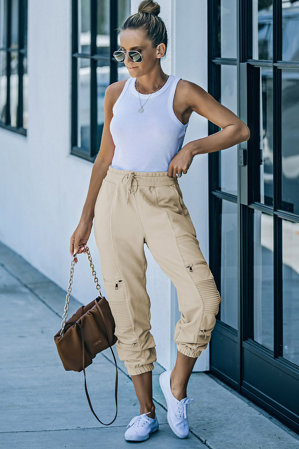 Pantalon de jogging avec cordon de serrage et poches à détail zippé à la taille