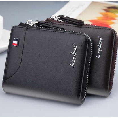 Stylish Men's Leather Credit Card Holder - Classic Zipper Card Pouch Wallet for Business Cards