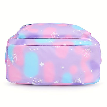 3Pcs Kawaii Backpack Set, Tie Dye Cartoon Pattern School Bag With Lunch Box Bag & Pencil Case