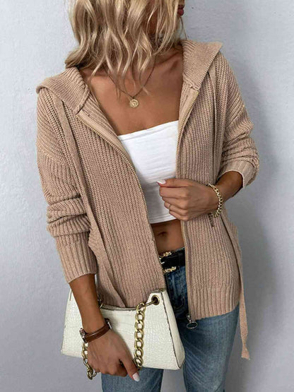 Cardigan à capuche zippé avec cordon de serrage