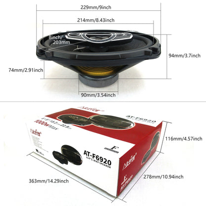 1-Pair 6X9 Inch 1000W 5-Way Car HiFi Coaxial Speaker With Dust Cover And Audio Cable, Car Door Auto Audio Music Stereo Full Range Frequency Speakers