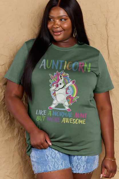 Simply Love Full Size AUNTICORN LIKE A NORMAL AUNT BUT MORE AWESOME Graphic Cotton Tee