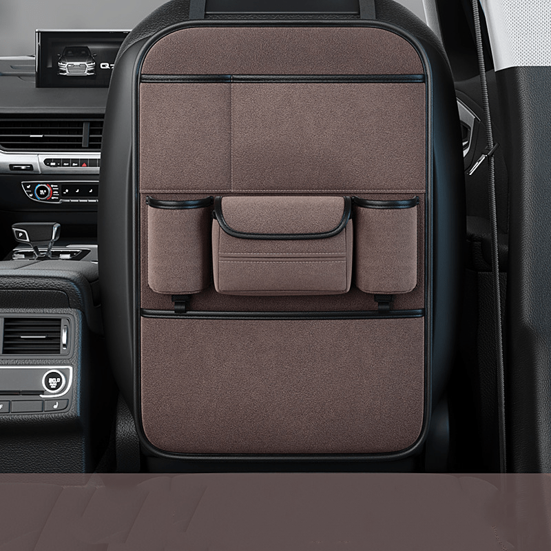 Upgrade Your Car with this Premium Car SeatBack Organizer - Kick Mats, Protector & Cup Holder!