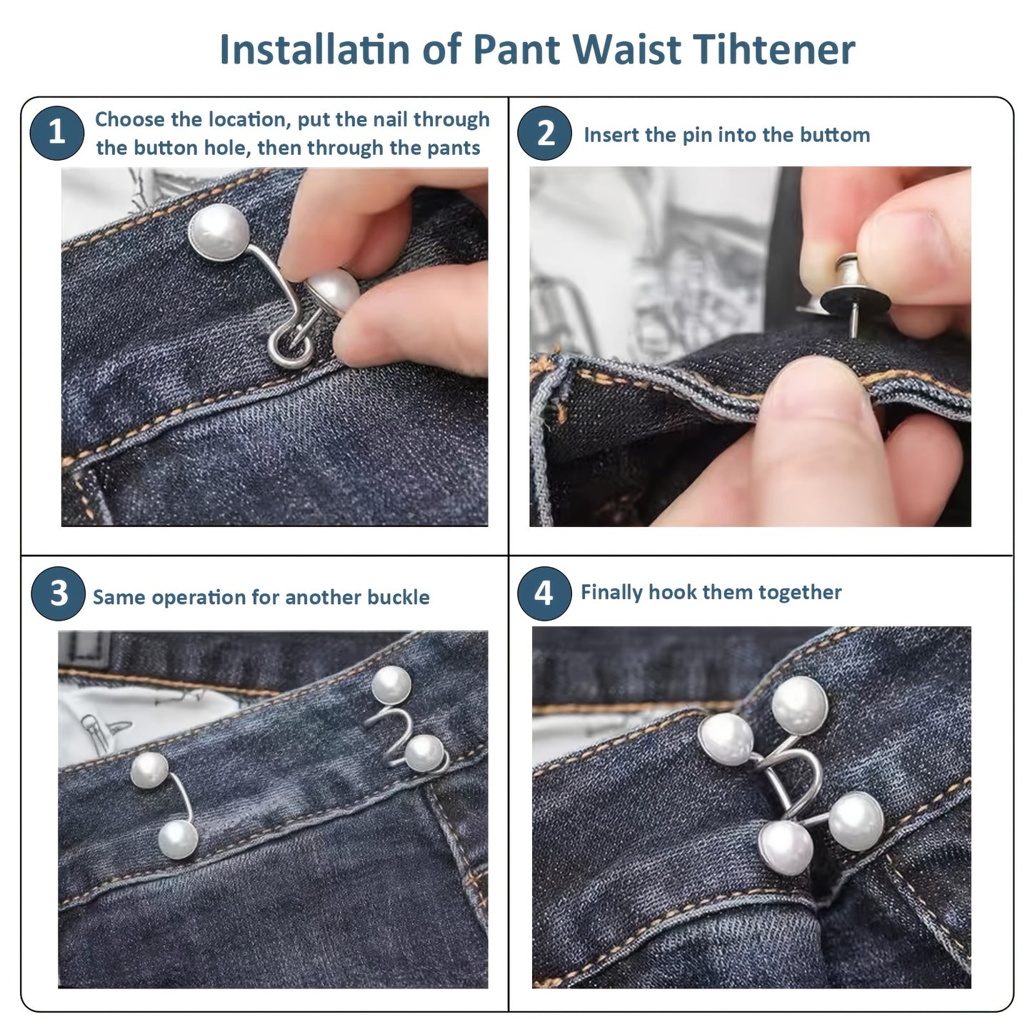 1 Set Of Pant Waist Tightener Instant Jean Buttons For Loose Jeans Pants Clips For Waist Detachable Jean Buttons Pins No Sewing Waistband Tightener