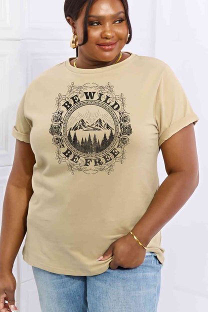 Simply Love T-shirt en coton graphique pleine taille BE WILD BE FREE