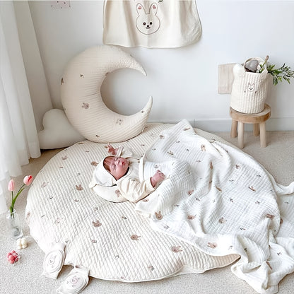 Adorable Rabbit Embroidered Baby Cushion Bedspread Blanket - Perfect for Your Little One!