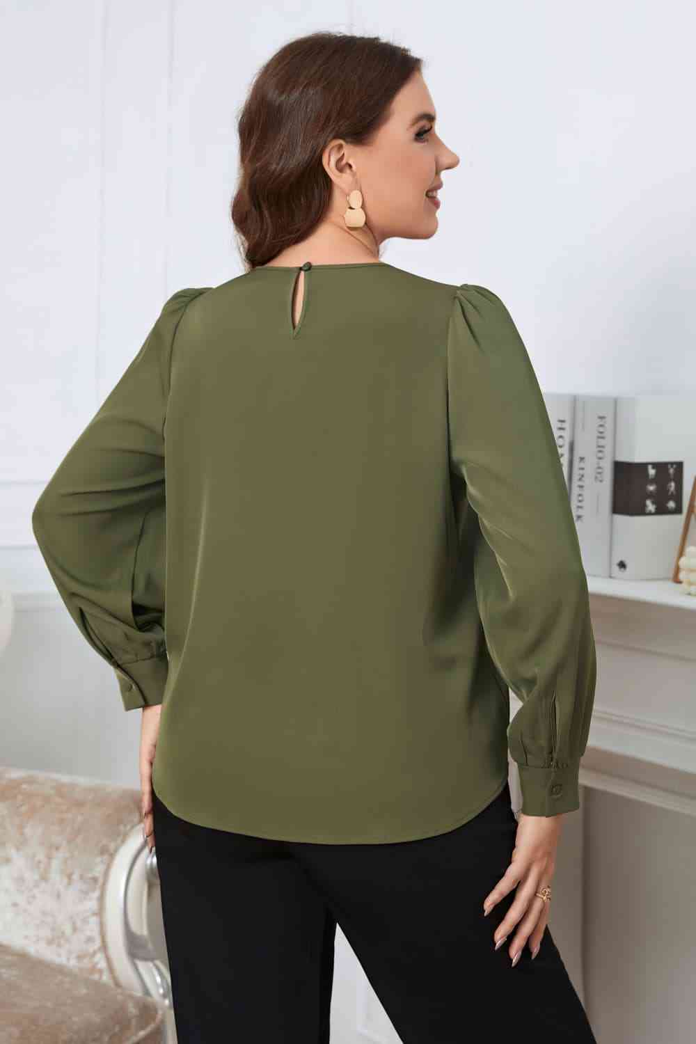 Melo Apparel Blouse à manches longues et col rond grande taille