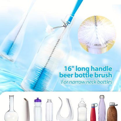 5pcs Bottle Brush Cleaning Set - Clean Narrow Neck Beer Bottles, Wine Decanter, Pipes, Hydro Flask Tumbler & More!