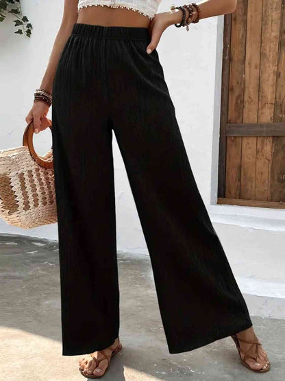 Pantalon large taille haute pleine taille