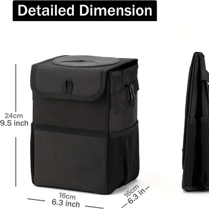 6L Waterproof Mini Car Trash Can with Lid and Storage Pockets - Multipurpose Garbage Can for Hanging Accessories