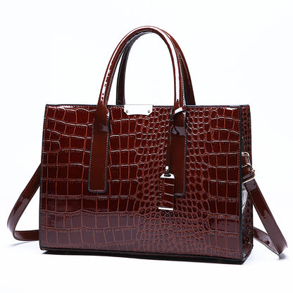 Women's Faux Crocodile Embossed Tote Bag, Large Capacity Shoulder Bag, Handbag, Crossbody Bag