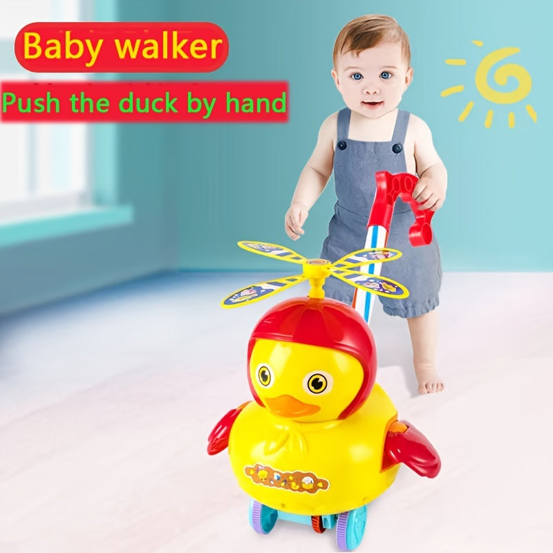 0-6 Years Old Toddler Hand Push Duck Toy - Safe ABS Material, Non-slip Wheels, Bell Rotor & Height Adjustment!