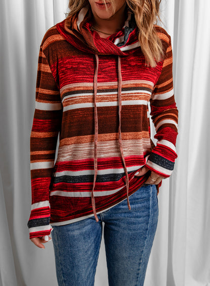 Striped Cowl Neck Tunic Sweatshirt