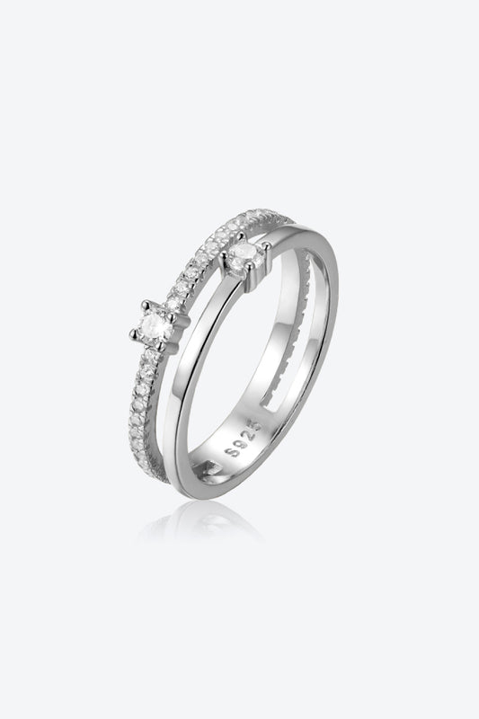 Bague double couche en argent sterling 925 avec zircon