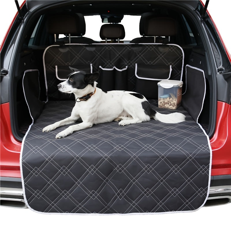 1pc Plaid Quilted Cotton Trunk Cover - Waterproof, Non-Slip & with Storage Pockets - Perfect for Car Decor & Dog Anti-Dirty Mat!