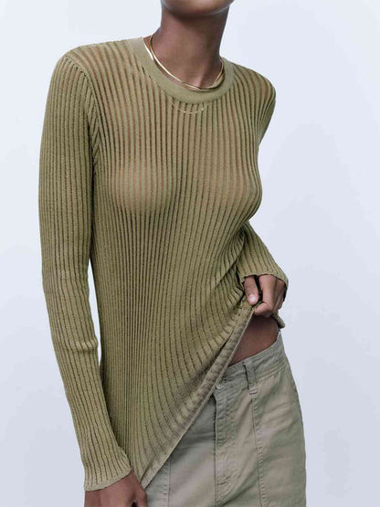 Round Neck Ribbed Knit Top