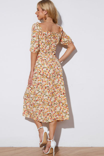 Floral Tied Square Neck Split Dress