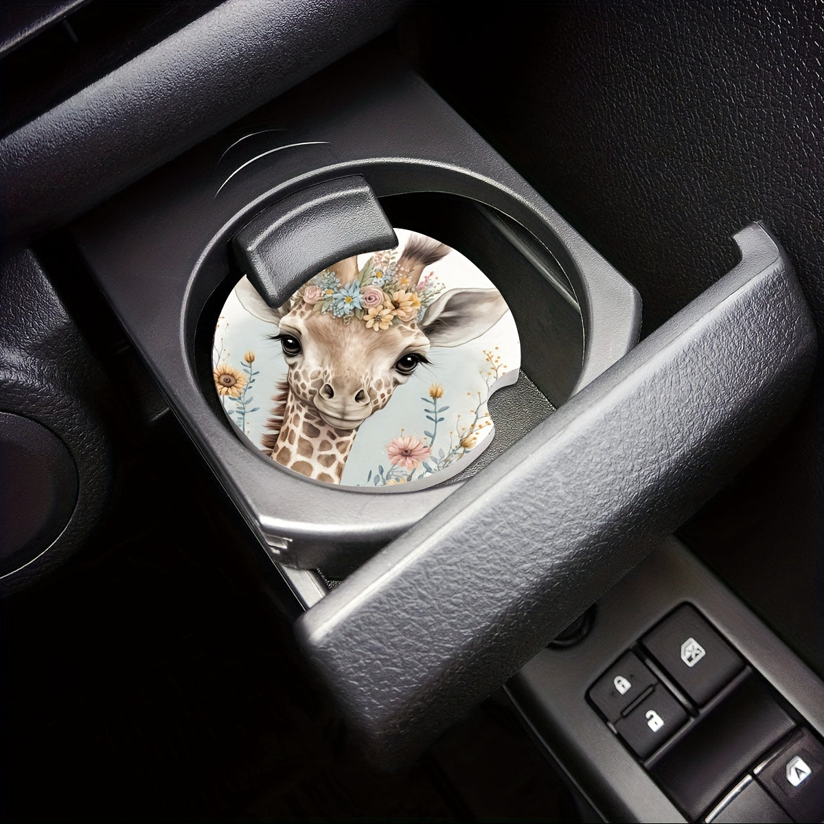 2pcs Giraffe Ceramic Car Coasters - Keep Your Cup Holders Clean & Dry with Cork Back & Finger Slot!