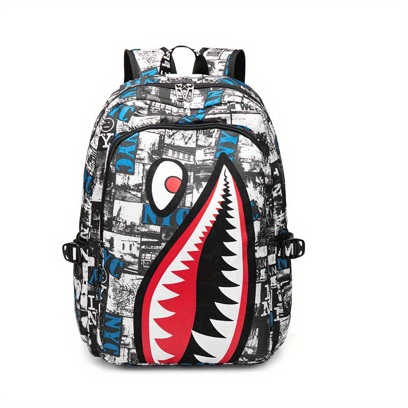 Stylish & Lightweight Schoolbag for Teenagers - Shark Design & Waterproof Breathable Oxford Fabric