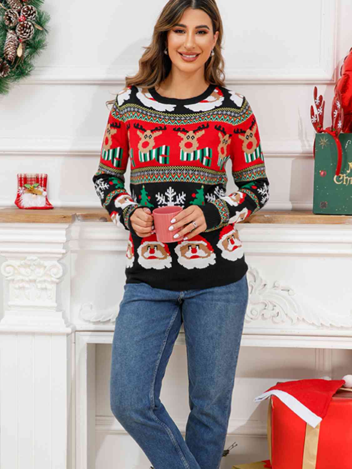 Christmas Theme Round Neck Sweater