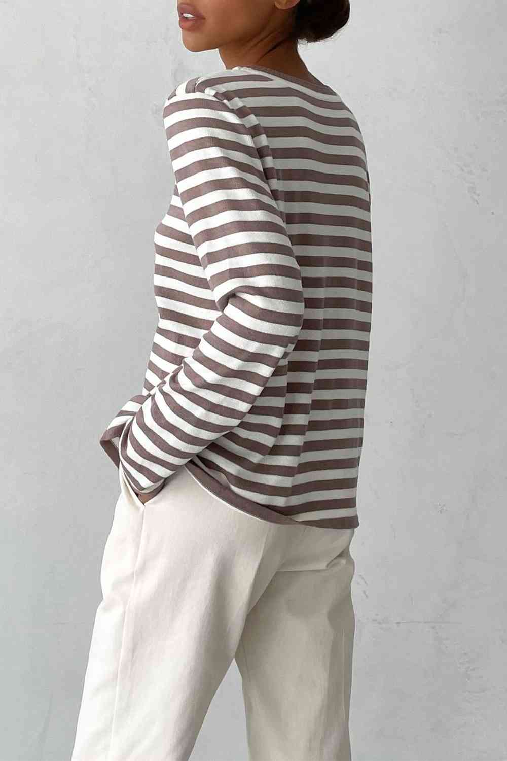 Striped Round Neck Long Sleeve Sweater