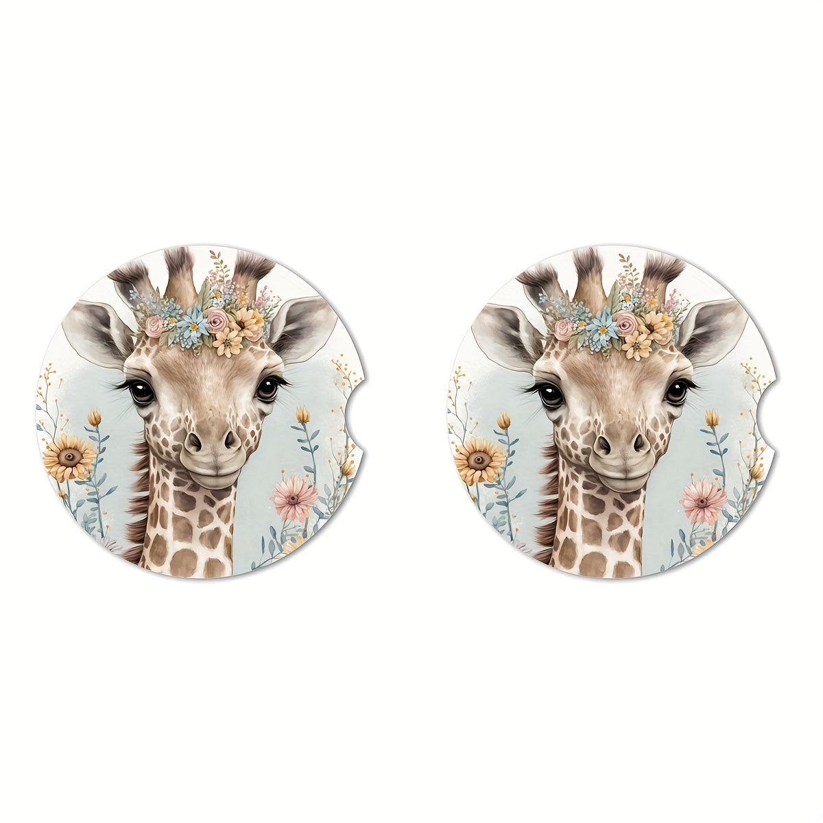 2pcs Giraffe Ceramic Car Coasters - Keep Your Cup Holders Clean & Dry with Cork Back & Finger Slot!