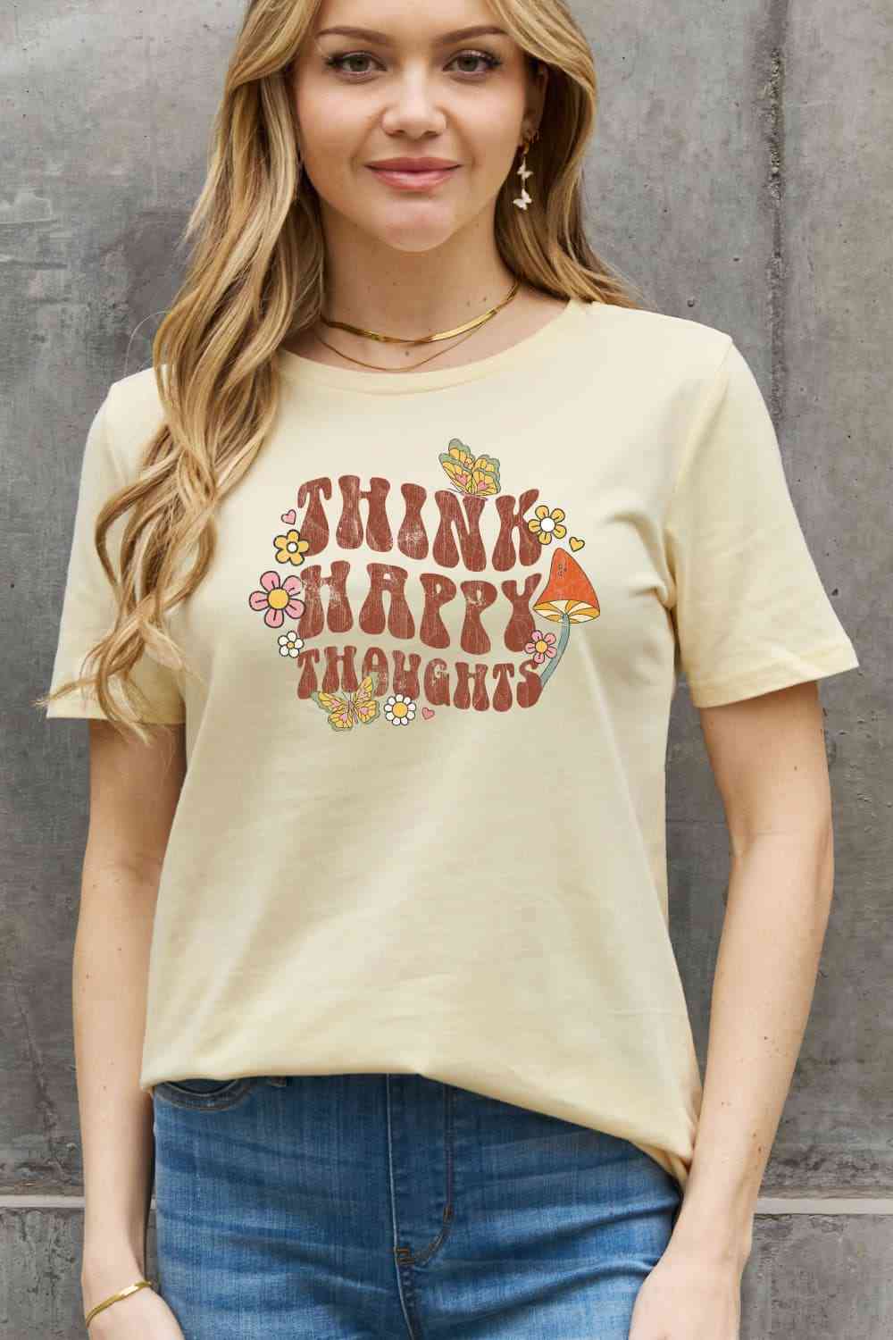 Simply Love T-shirt en coton graphique THINK HAPPY PENSÉES pleine taille