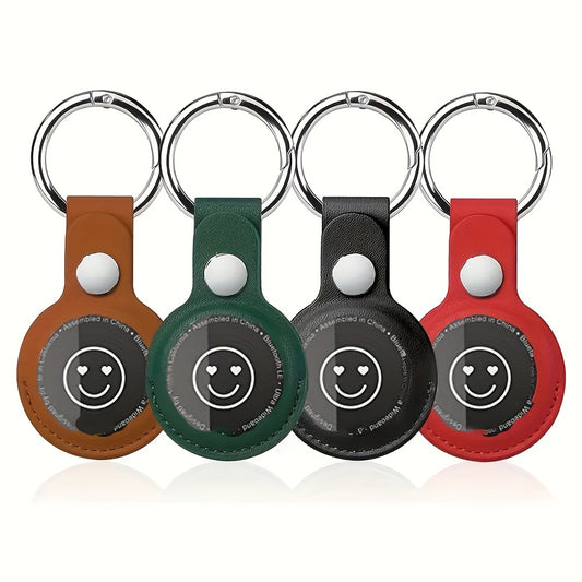 4pcs Leather Holder For Apple AirTags Tracker: Keep Your AirTag Secure & Protected with Keychain Loop Case & Key Ring!