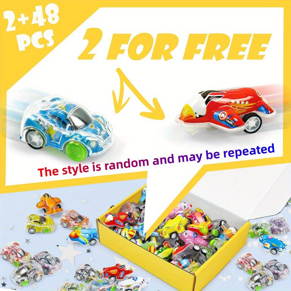 48pcs+2Free Mini Cars And Small Planes Bulk For Treasure Box Toys For Classroom, The Style Is Random And May Be Repeated, Transport Party Favors, Goodie Bags Fillers, Birthday Day Gifts For Kids And Carnival Prize For Kids 3-5 Years Old