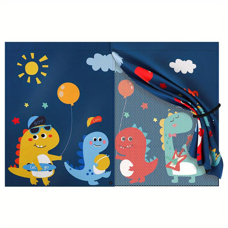 Baby Kids Car Side Window Sun Shade Cover, Magnetic Double Layer Car Sun Shade For Car Side Windows, Full Blackout And Half Blackout Available, Cute Pattern Car Curtains For Heat/UV Protection (Dinosaur Animals)