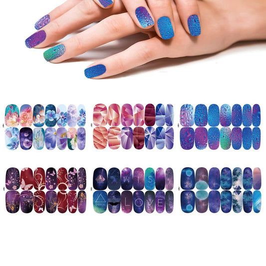 6 Sheets of Vivid Color Nail Stickers - Self Adhesive Decals for DIY Nail Art & Crafts - Includes Nail Glue!