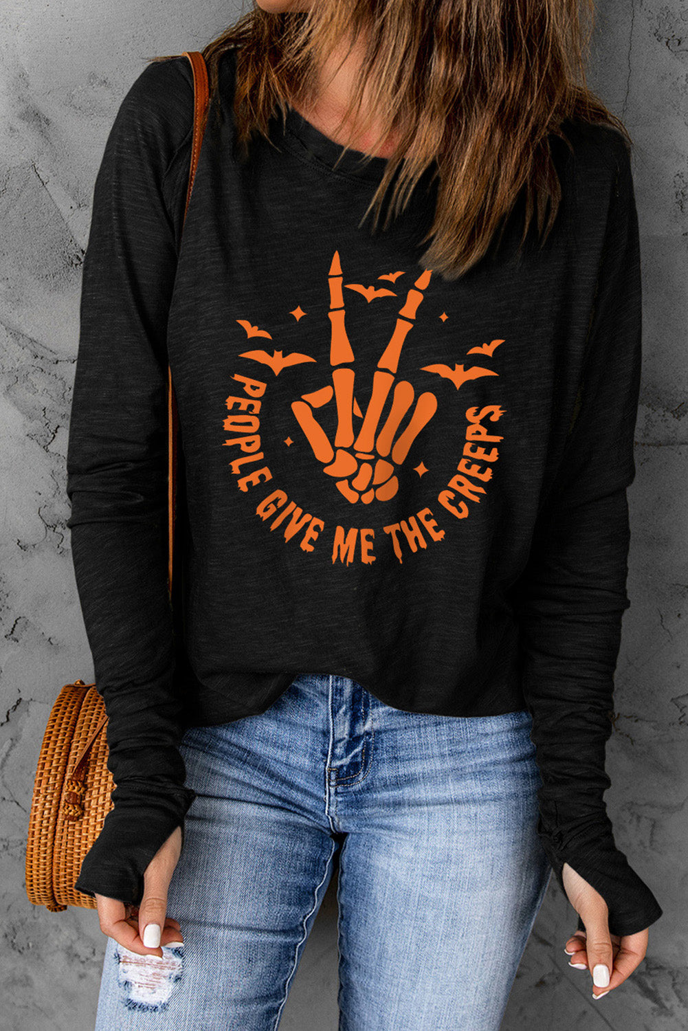 Skeleton Hand Graphic Long Sleeve T-Shirt