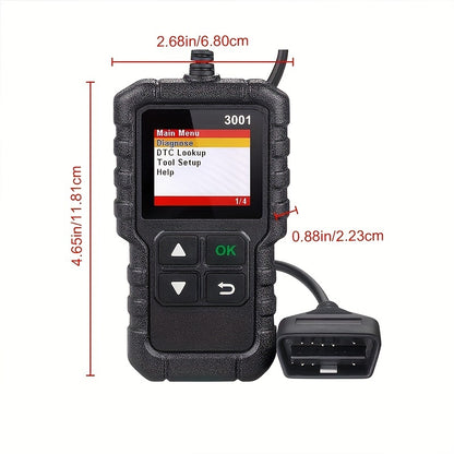 3001 OBD2 Scanner, Engine Fault Code Reader Mode 6 CAN Diagnostic Scan Tool For All OBDII Protocol Cars Since 1996