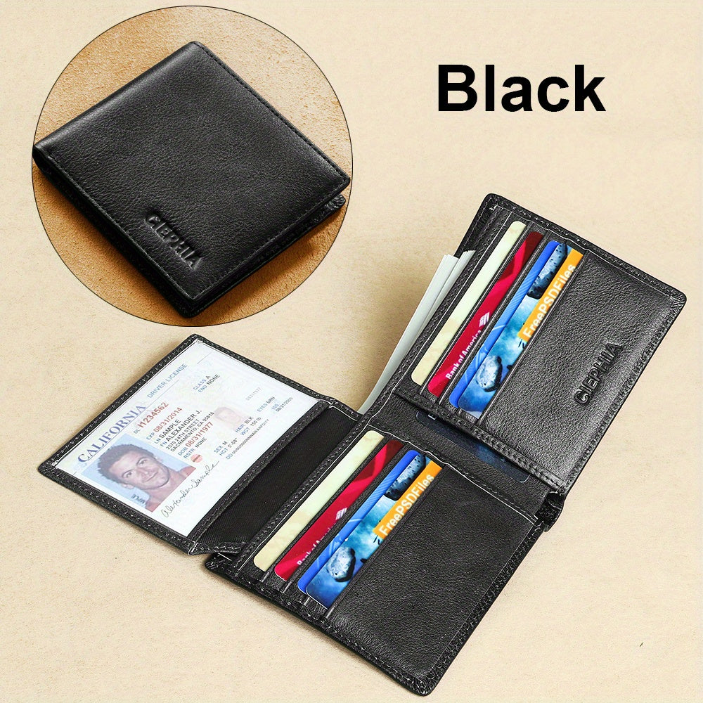 Anti-Theft Men's Leather Wallet with Multiple Card Slots and ID Holders