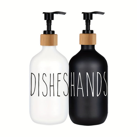 2 pcs Farmhouse Hand and Dish Soap Dispenser Set - Refillable Liquid Soap Dispenser with Pump for Kitchen - Convenient and Eco-Friendly