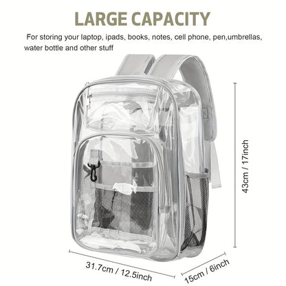 Student Clear Backpack, Large Heavy Duty PVC Transparent Backpack, See Through With Reinforced Straps Backpack Clear Bookbag For School, Sports, Work, Travel, College,Grey Black Pink Purple