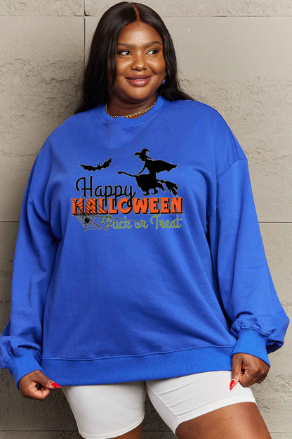 Simply Love Sweat-shirt graphique HAPPY HALLOWEEN TRICK OR TREAT pleine grandeur