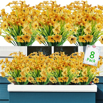 8 Bundles of UV-Resistant Artificial Flowers - Perfect for Outdoor & Indoor Decorations!