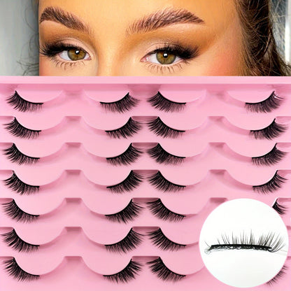 7 paires de faux cils demi-yeux, cils de vison moelleux naturels oeil de chat, cils longs et courts vaporeux 