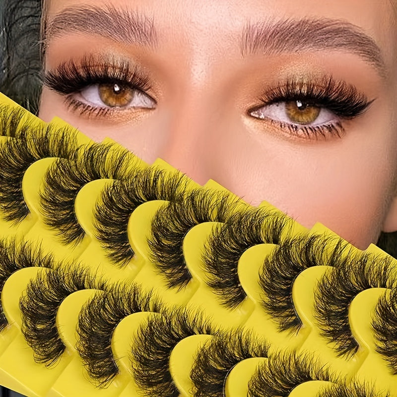 10 pairs Fluffy, Thick, and Natural-Looking False Eyelashes with Clear Bands - Perfect for Daily Wear and Parties