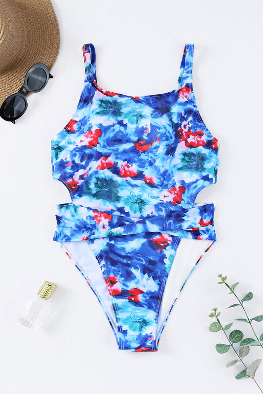 Maillot de bain une pièce sans manches à découpe florale