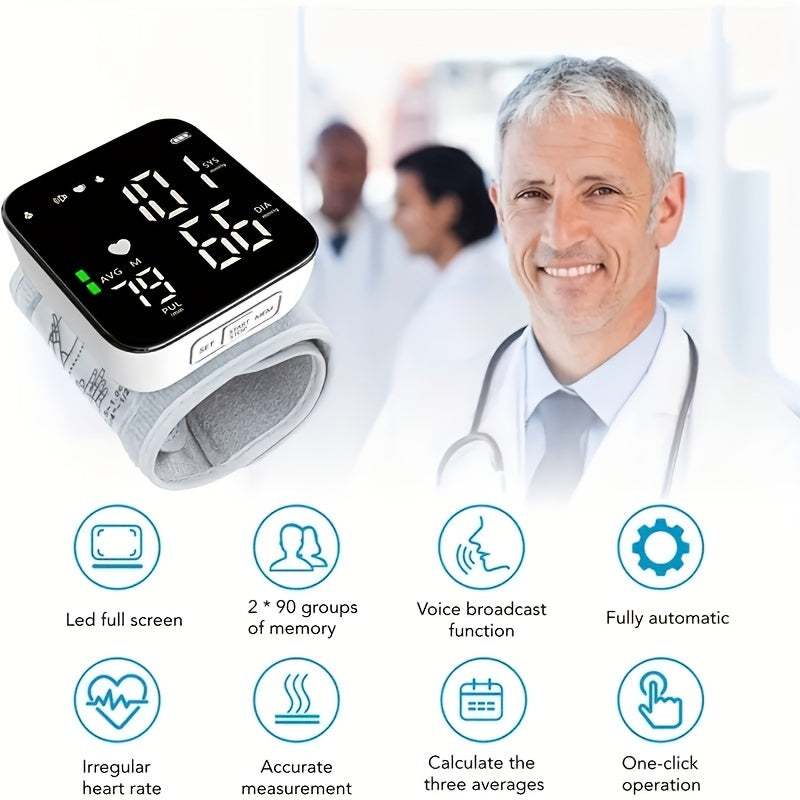 1pc Digital Wrist Blood Pressure Monitor with Irregular Heart Beat Detection - Large Display & Adjustable Cuff - Battery Not Included