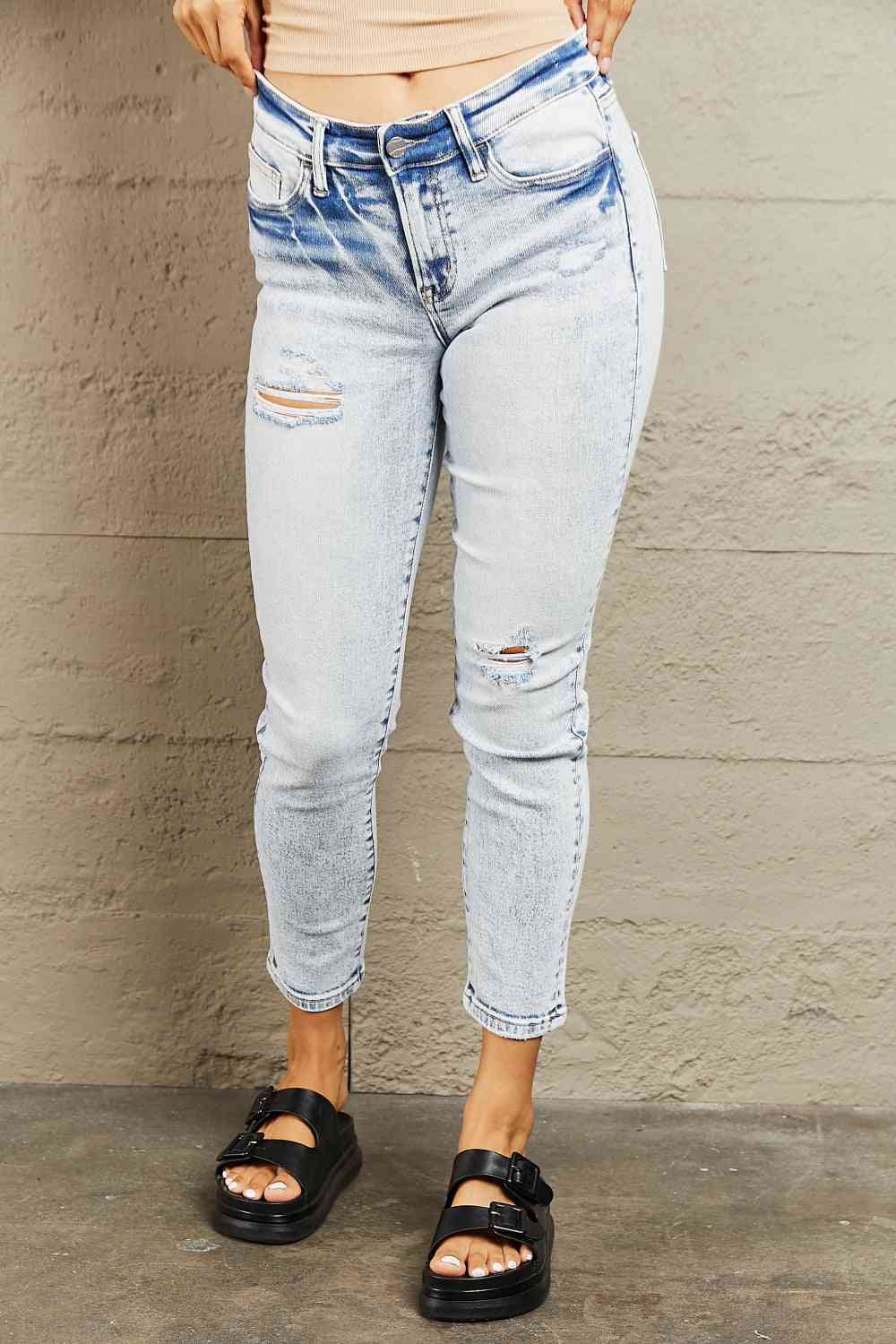 BAYEAS Jean skinny taille mi-haute délavé à l'acide