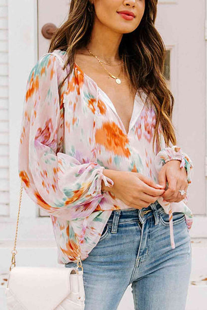 Printed Tie Neck Long Sleeve Blouse