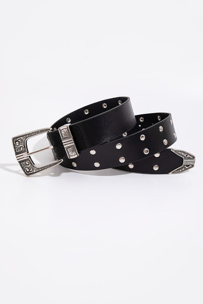 Ceinture en cuir PU cloutée à double rangée