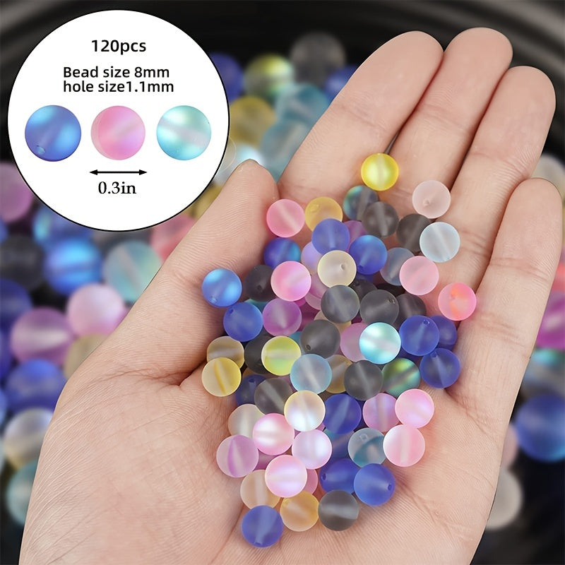 20/30/50/100pcs Frosted Aurora Crystal Glass Beads 8MM Mixed Colors Glitter Moonstone Round Beads Rainbow Mermaid Reiki Large Beads Jewelry DIY Bangle Necklace Earrings