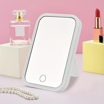 5X Magnifying Compact Cosmetics Mirror with LED Touch Screen & Portable Standing Design - Perfect for Makeup & Vanity!